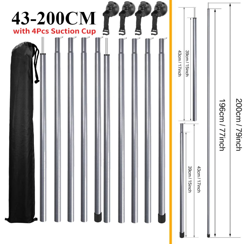 Car Tent Telescopic Pole with 2/4Pc Suction Cup Adjustable Aluminium Alloy Tent Rods for Trailor Hiking Camping Awning Shelters