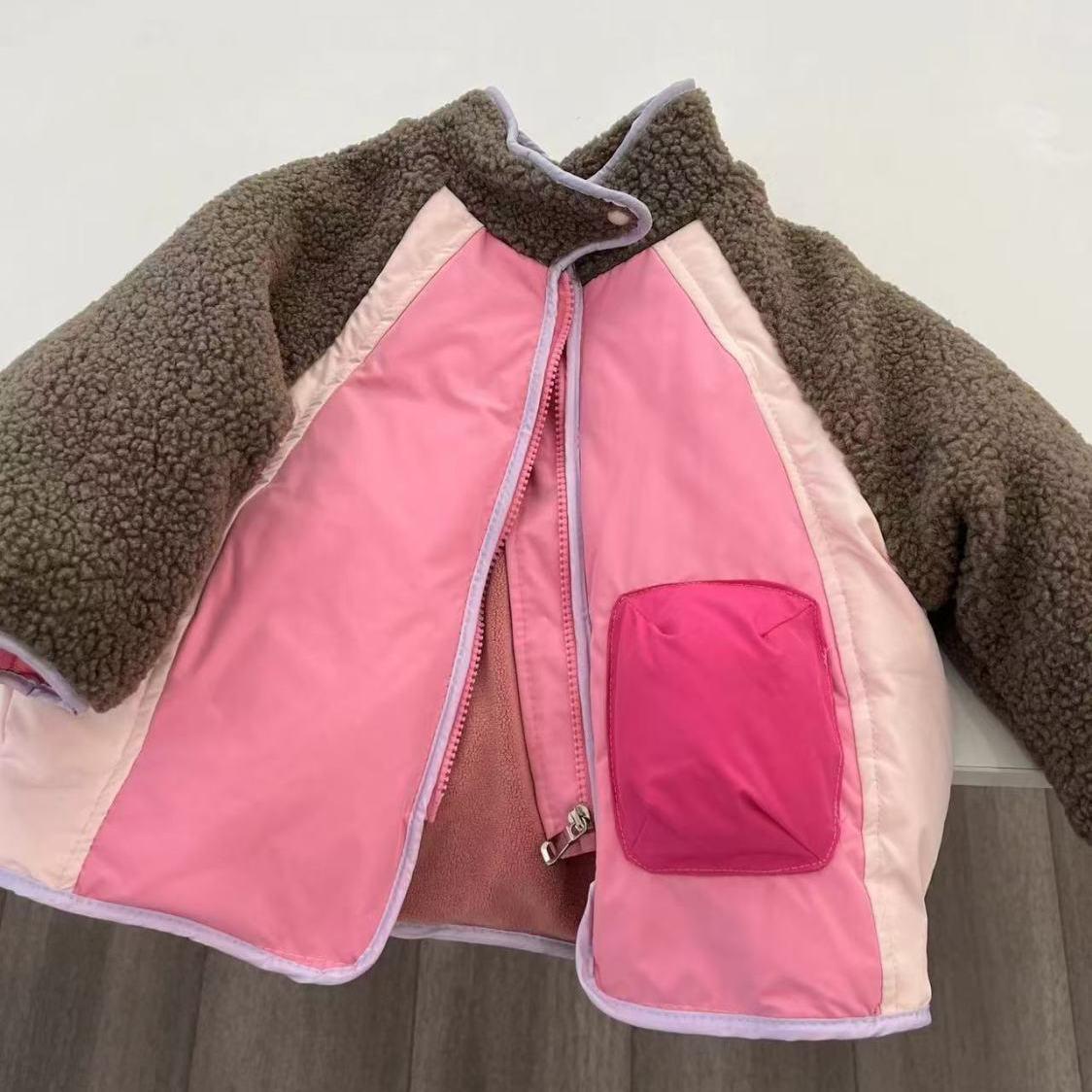 

2025 New Style Kids Fleece-lined Color Block Down Jacket - Autumn/Winter Casual Fashion for Boys & Girls 90, height 60-80cm