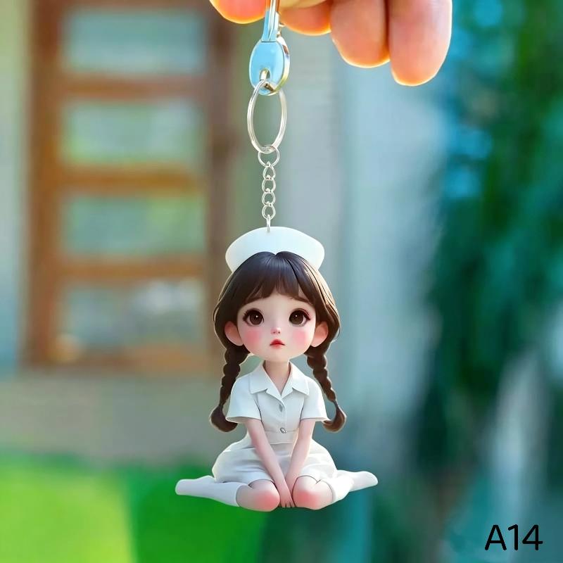 1 Stück Süßer Figuren Schlüsselanhänger 2D Flach Acryl Cartoon Arzt Krankenschwester Schlüsselanhänger Rucksack Hängeanhänger Für Medizinisches Personal Paar