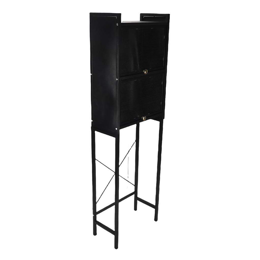 Over The Toilet Storage Rack 3 Tier 2 Door Carbon Steel Acrylic Bathroom Organizer Shelf for Home Black