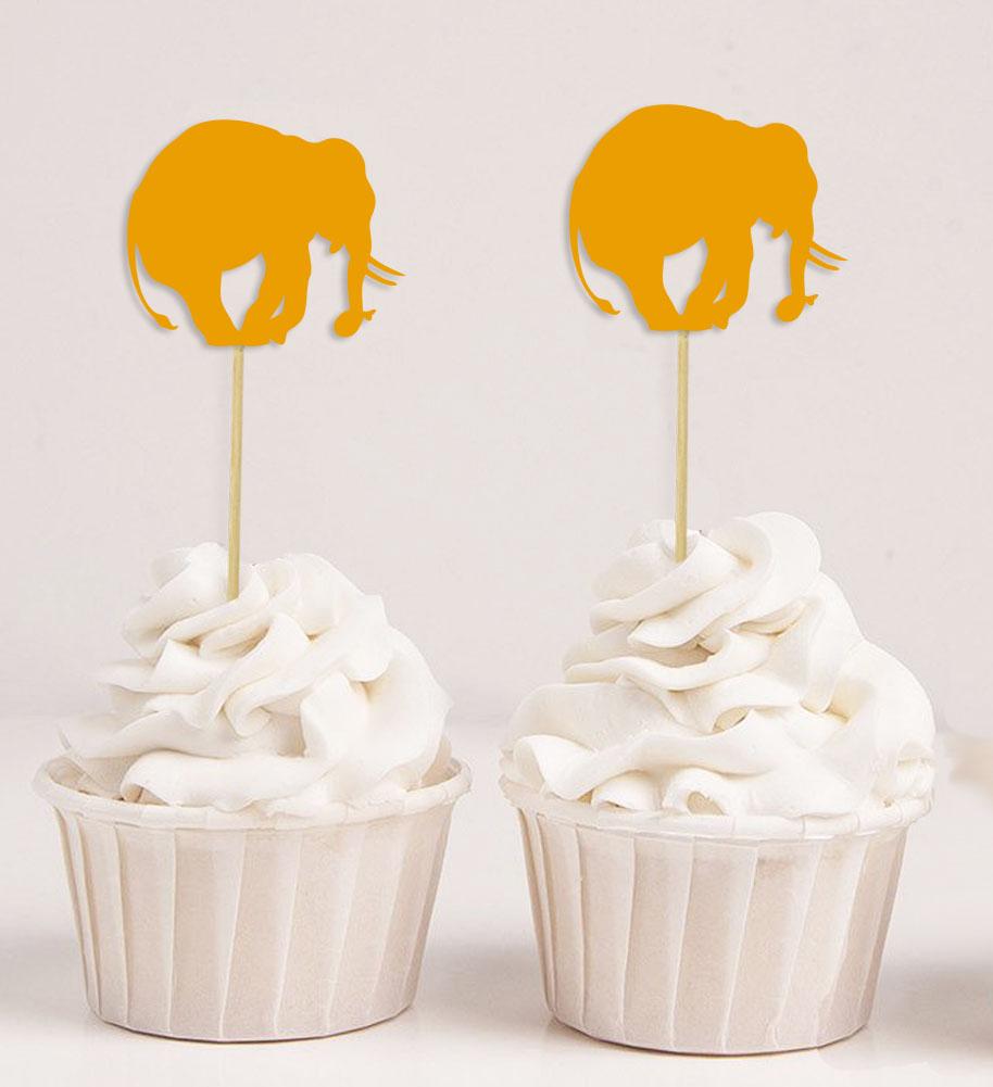 Darling Souvenir| Elephant Shape Cupcake Toppers| Birthday Party  Baby Shower Dessert Decorations - Pack Of