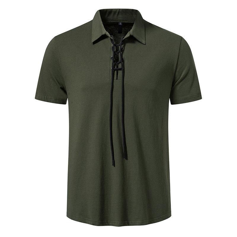 Men's Summer Drawstring Polo Shirts Short Sleeve Tops Casual Solid Stylish Loose Fit Golf Polo Shirts for Men Solid Breathable Collared T-Shirts