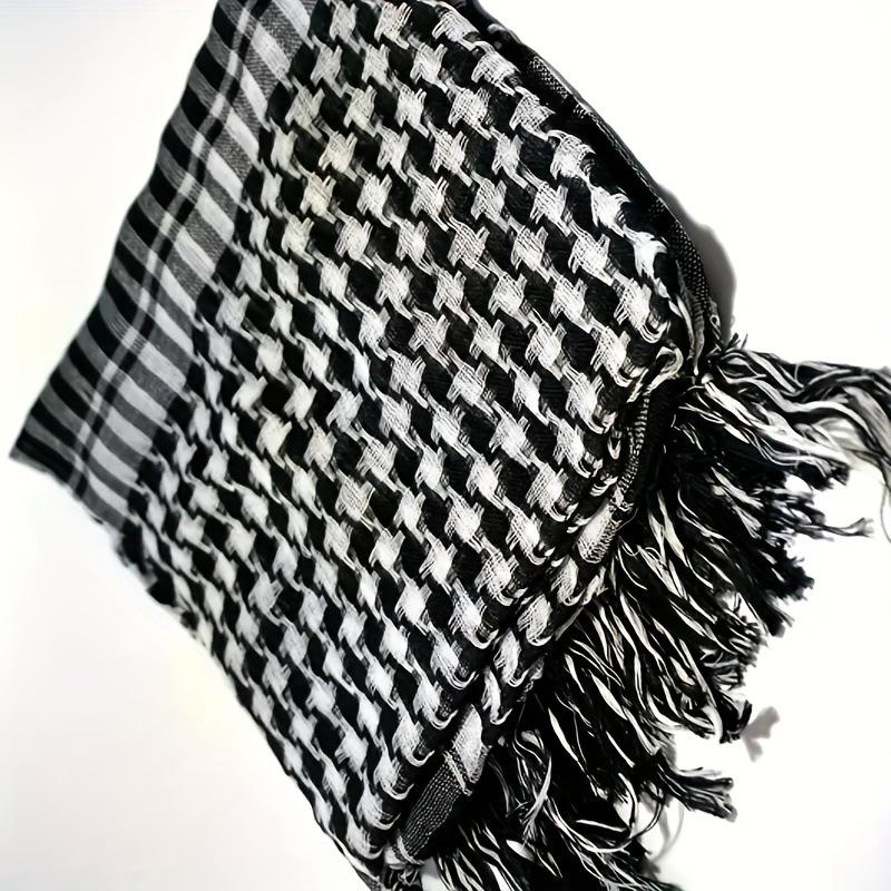 Arab Houndstooth Tassel Scarf: Warm, Sandproof Tactical Shawl for Autumn/Winter