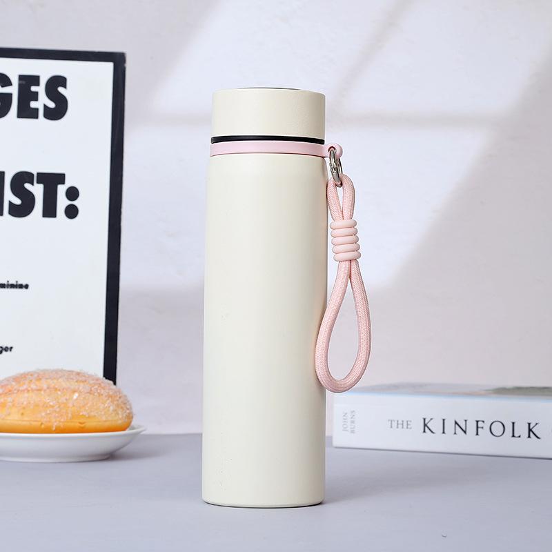 500ml Smart Temperature Display 304 Stainless Steel Insulated Bottle, Matte Vacuum Flask with Rope Handle 500ml
