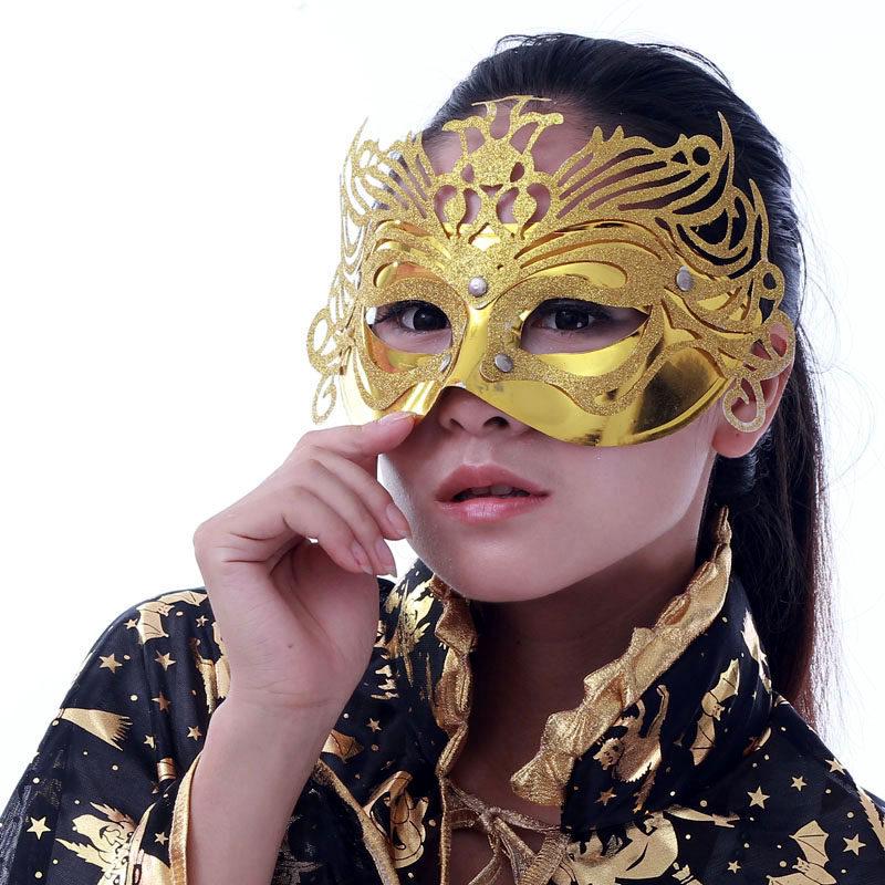 Gold Rhinestone Half-Face Venetian Masquerade Mask for Halloween and Parties.