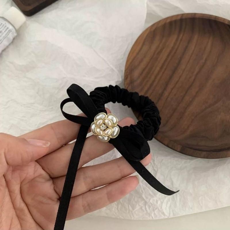 

1 шт. Аксессуары для волос Французский жемчуг Камелия Дизайн Узел-бабочка Ощущение шелка Лента Эластичные резинки для волос Женские повязки для волос one size