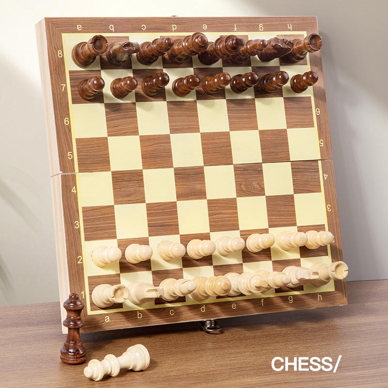 Wooden Magnetic Chess 2-In-1 Folding Chess Adult Children'S Competitive Games Educational Toys