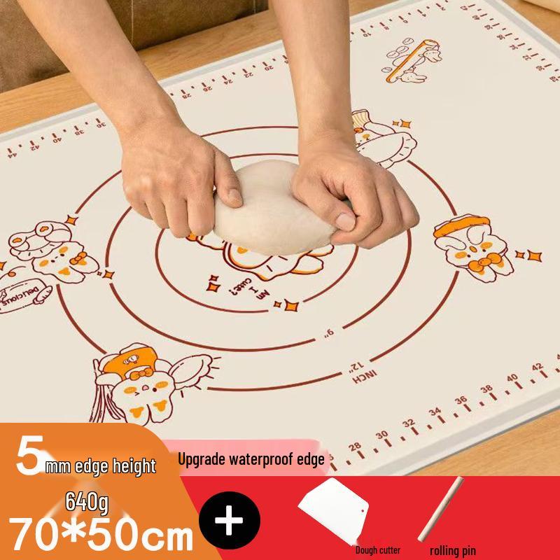 Non-Slip Food-Grade Silicone Kneading Mat and Rolling Pin Mat for Baking and Dining