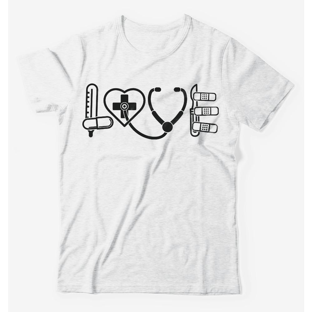 Nurse Doctor Medical LOVE Sign Student T-shirt Stethoscope Pattern Unisex T Shirt Men Women Fashion Crewneck Cotton Tee Tops