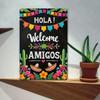 Hola Amigos Iron Wall Art Colorful Mexican Fiesta Welcome Sign Cactus Sombrero Decor Retro Home Cafe Party Hanging Plaque