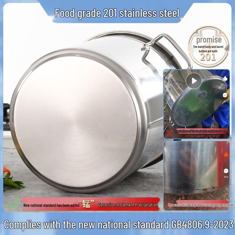 304 Stainless Steel Soup Pot with Lid - Thickened Round Barrel for Commercial Use, Ideal for Rice, Water, Braised Meat, and Porridge.