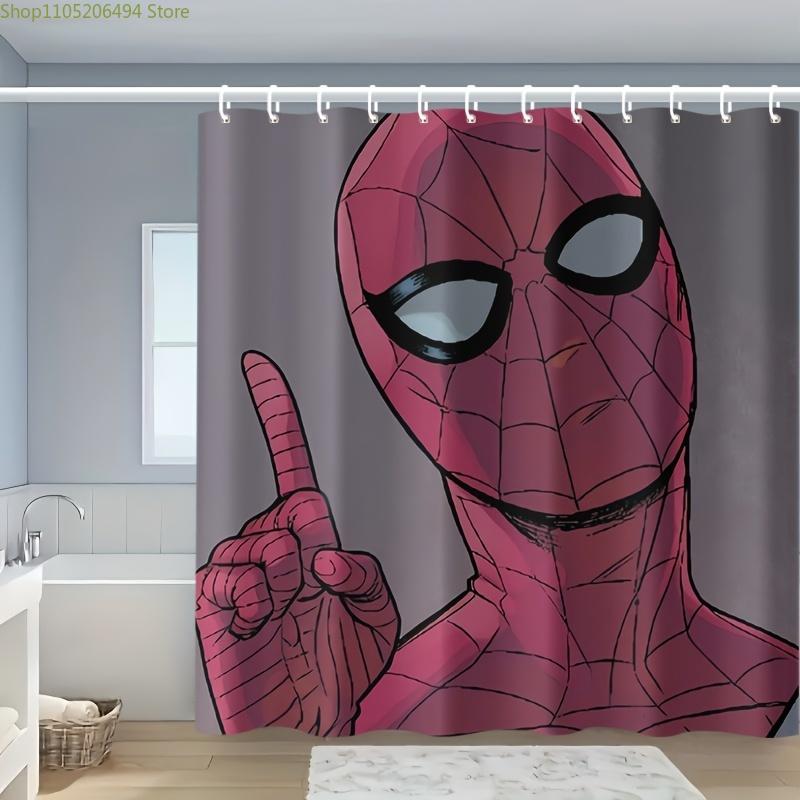 

1pc MARVEL Spider-Man Shower Curtain with Hooks - Cartoon Design, Polyester Fabric, Bathroom Decor for Superhero Fans, Machine 90x180cm