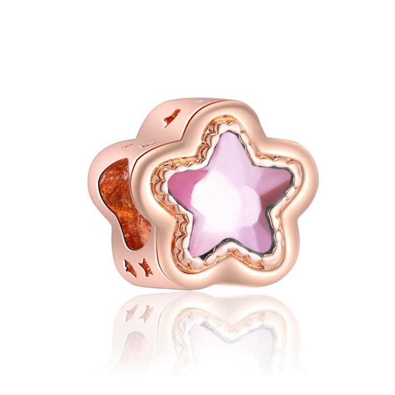 Fashion Rose Gold Plated Crystal Love Heart Flower Charms Bead Fit Original Bracelet Charm Pendants for DIY Jewelry Making
