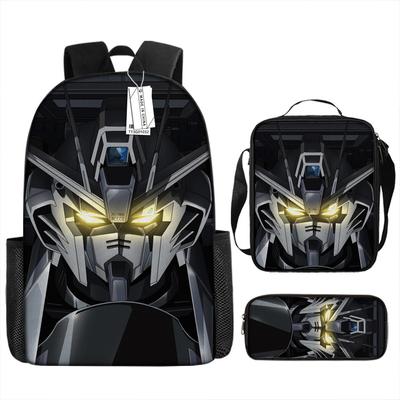 Mochila Gundam Padrão 3D Mochila Anime Estudante Bolsa Escolar Estampada Conjunto de Três Peças