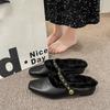 Fashion 2025 New Fashion Women Round Toe Flats Baotou Slippers with Velvet Matte Finish Single Casual Shoes Women Comfort Loafers Shoes