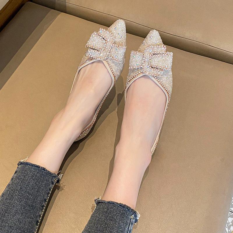 Fashion Classic Rhinestone Casual Single Shoe Women's Summer 2024 New Full Diamond Ladies Pointed Shallow Mouth Large Flat Shoes 41-43