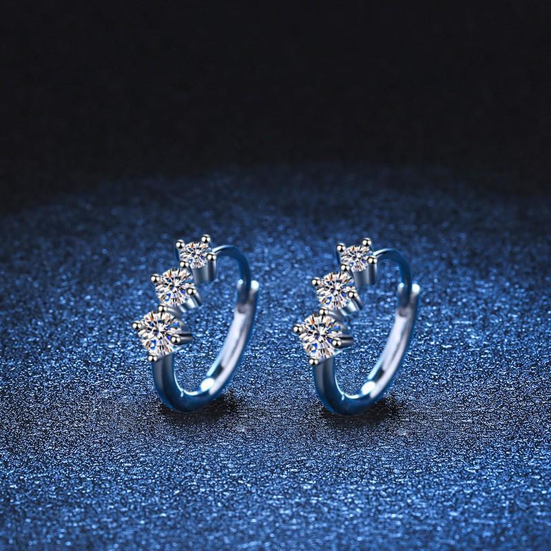 Sterling Earrings With D Color Moissanite Studs Rhodium Plated Geometric Hoop Design Women 925 Sterling Silver