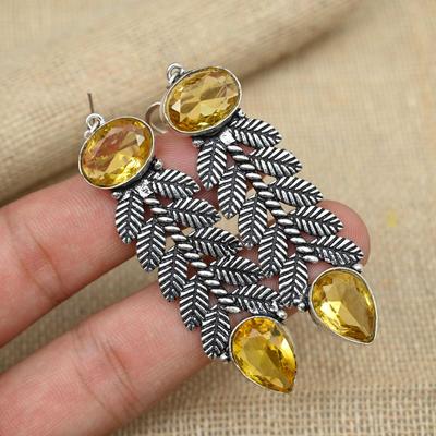 Citrine Gemstone 925 Sterling Silver Handmade Dainty Earrings For Wedding Gift Jewelry