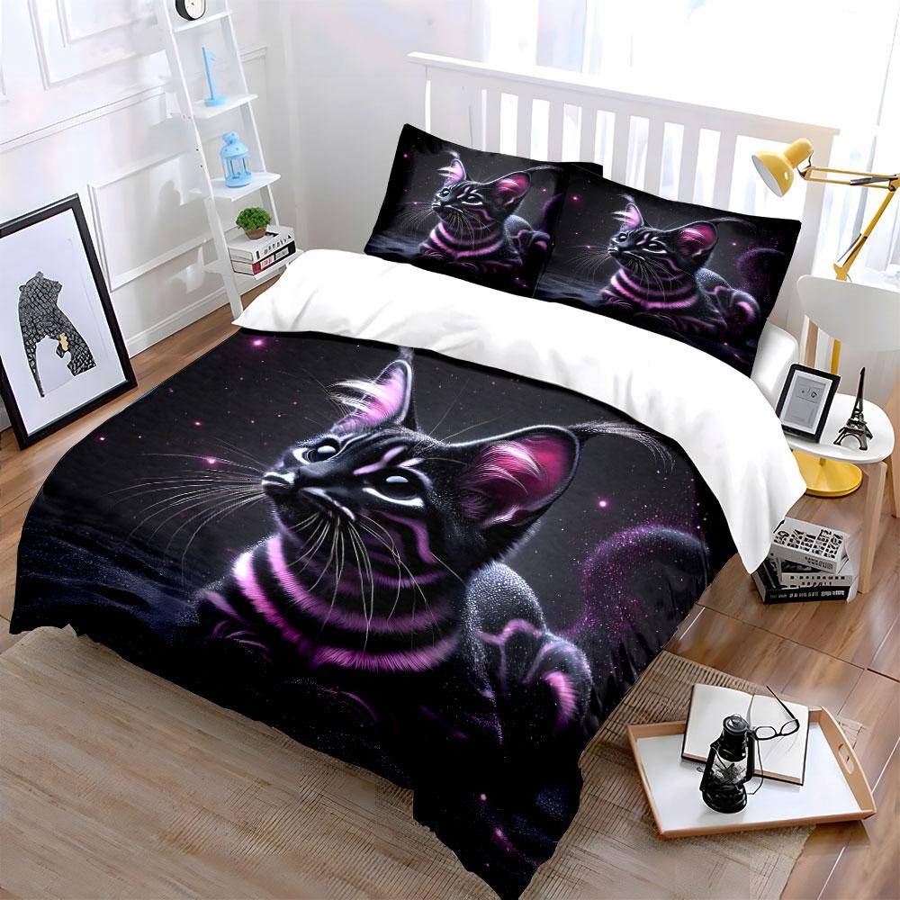 Glowing Cat Themed Gift Set Multiple Sizes Kid'S And Adults' Bedroom Exquisite 3Pc Bedding Set, Gift