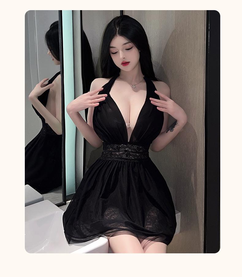 Fan Lei Sexy Deep V Backless Mesh Nightgown Loungewear
