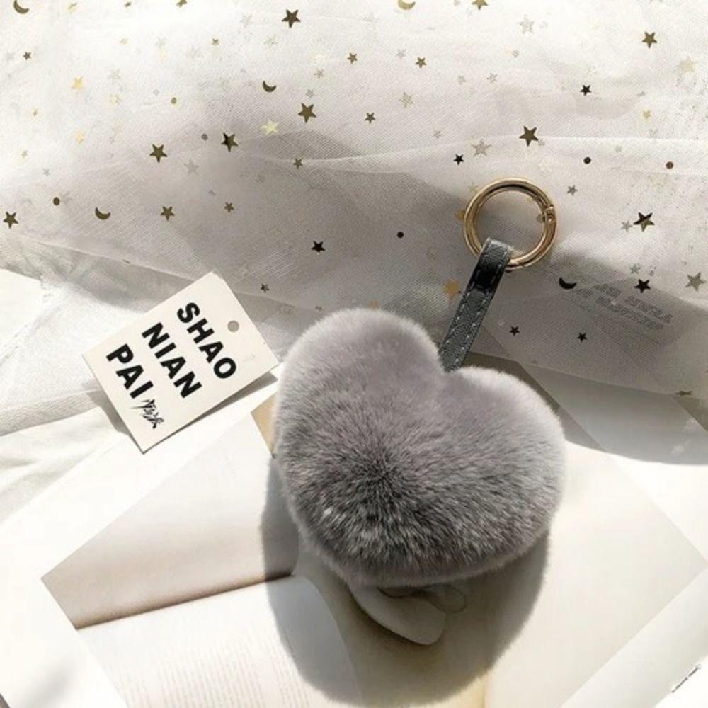 Rex Rabbit Fur Heart Fluffy Fur Keychain Cartoon Design Heart Plush Pendant  Bag Decoration