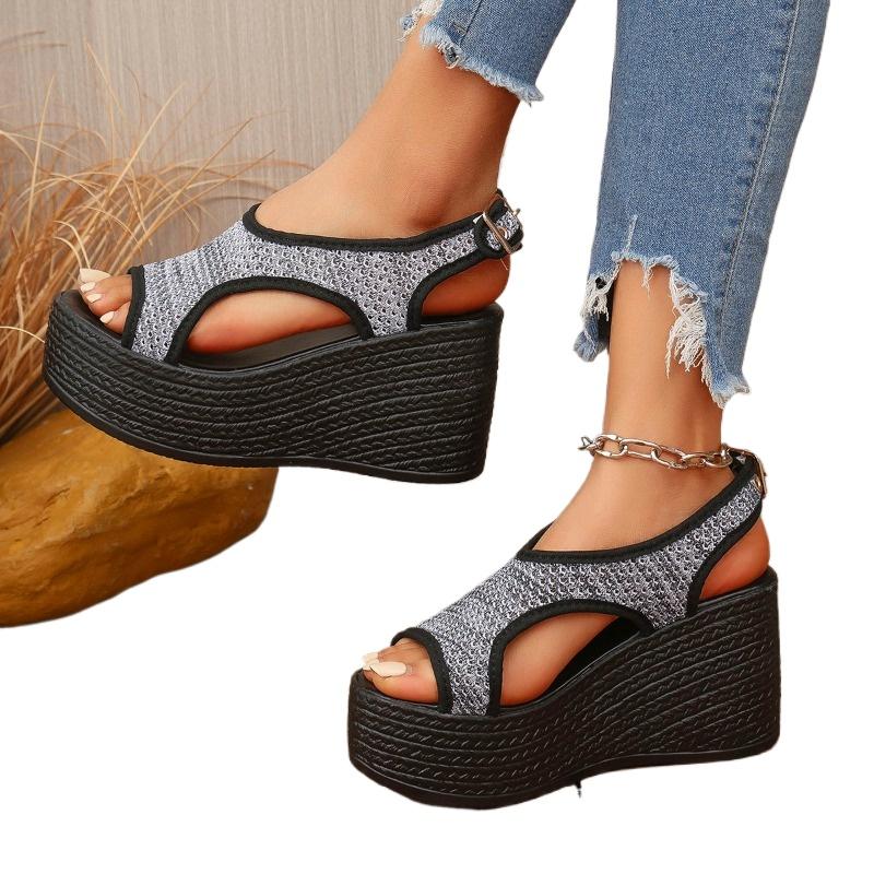 Fashion Female Shoes On Sale 2025 Summer New Platform Women's Mesh Sandals Buckle Strap Wedges Breathable Sandals for Plus Size Casual