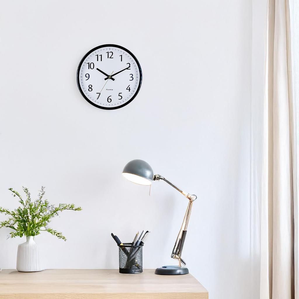 Formia Wall Suitable for Living Black X White Clock, Monotone, Easy-to-Read Dial, 22.8cm Diameter, Modern, Minimalist, Office, Room, Children's Room,