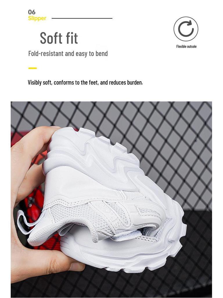 Pure White Student Sneakers - Unisex Double/Single Mesh Leather, Trendy Kids' Athletic Shoes
