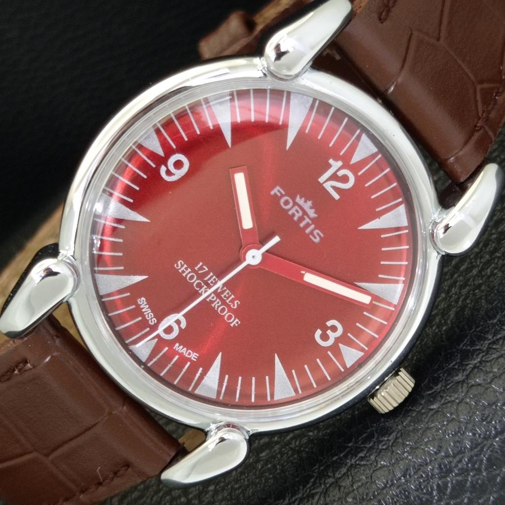 REFURBISHED VINTAGE HAND-WINDING SWISS MENS RED COLOR DIAL WATCH a700856-5 R205a-a700856
