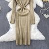 Gray Fashion Turtleneck Sweater Dress For Women New Autumn Winter Chic Long Sleeves A-Line Pullover Loose Knitted Dresses