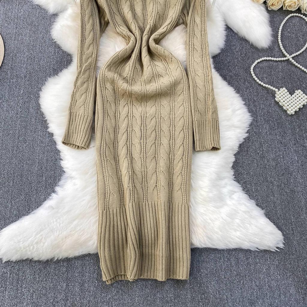 Gray Fashion Turtleneck Sweater Dress For Women New Autumn Winter Chic Long Sleeves A-Line Pullover Loose Knitted Dresses
