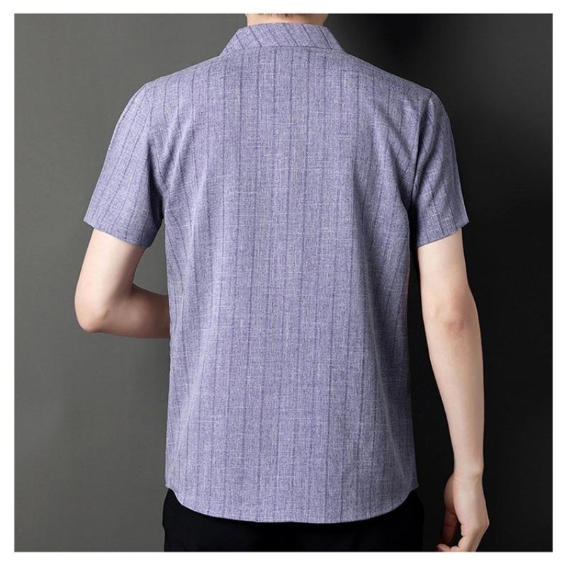 Summer Short-sleeved Slim-fit Shirt Men's Cotton and Linen Non-iron Business T-shirt Men