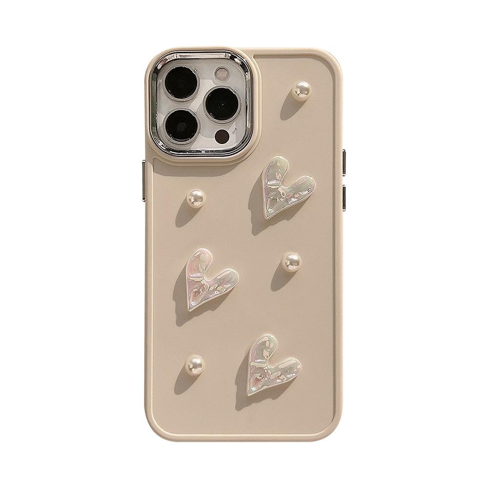 Milk White Pearl Love 14 Apple 17 Mobile Phone Case Iphone 13 Three Dimensional 11 Suitable for 15 Small Fragrance 16promax