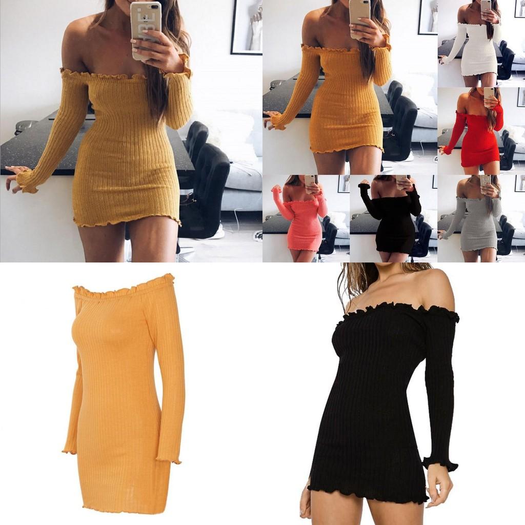 Cotton Solid Color Bodycon Dress With Long Sleeve And High Waist For Women
