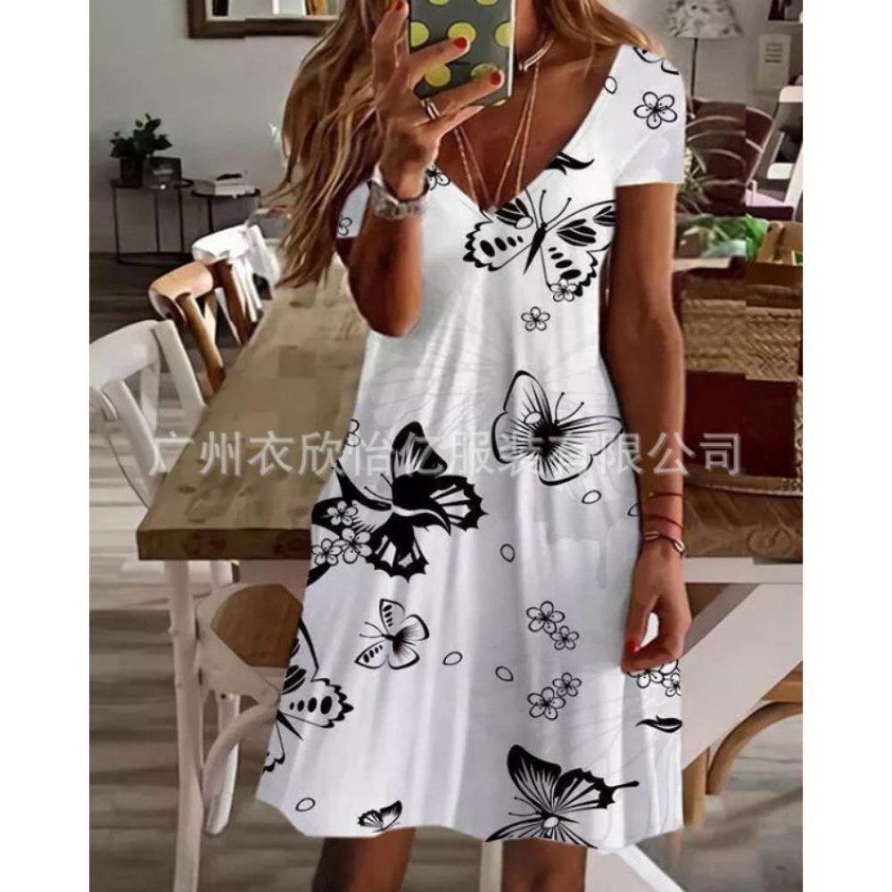 BITCED Women's Fashion Summer Spring Floral Print Short Sleeve V-Neck Casual Dresses
