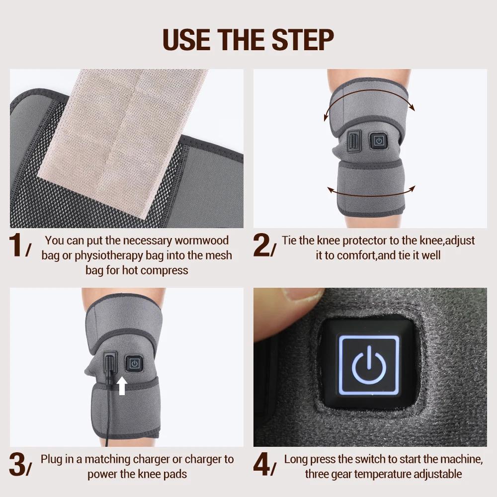 Electric Heating Knee Pads Knee Massage Tool Vibration Hot Compress Therapy Support Knee Pack Arthritis Pain Reliever Leg Elbow