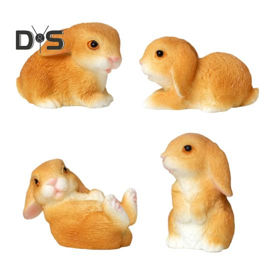 

4 шт. Мини-статуэтки кроликов, миниатюрные фигурки кроликов из смолы, пасхальный декор, скульптуры кроликов для поделок своими руками, сад фей, весенний декор стола жёлтый