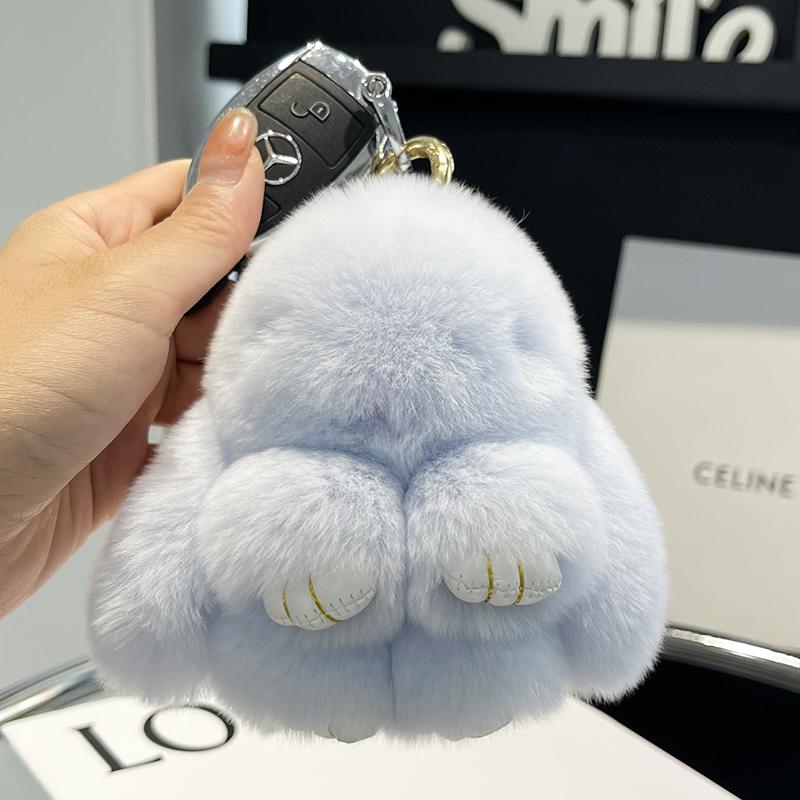 Mini Cute Real Rex Rabbit Fur Bunny Keychain Toy Doll Keyring Tote Bag Charm 10CM Fur Rabbit Keychain Car Pendant