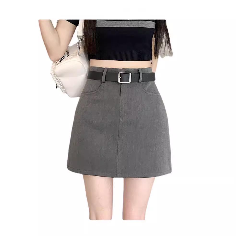 Eleganter hochtaillierter A-Linien-Midirock in Slim Fit - Schwarz-Grau