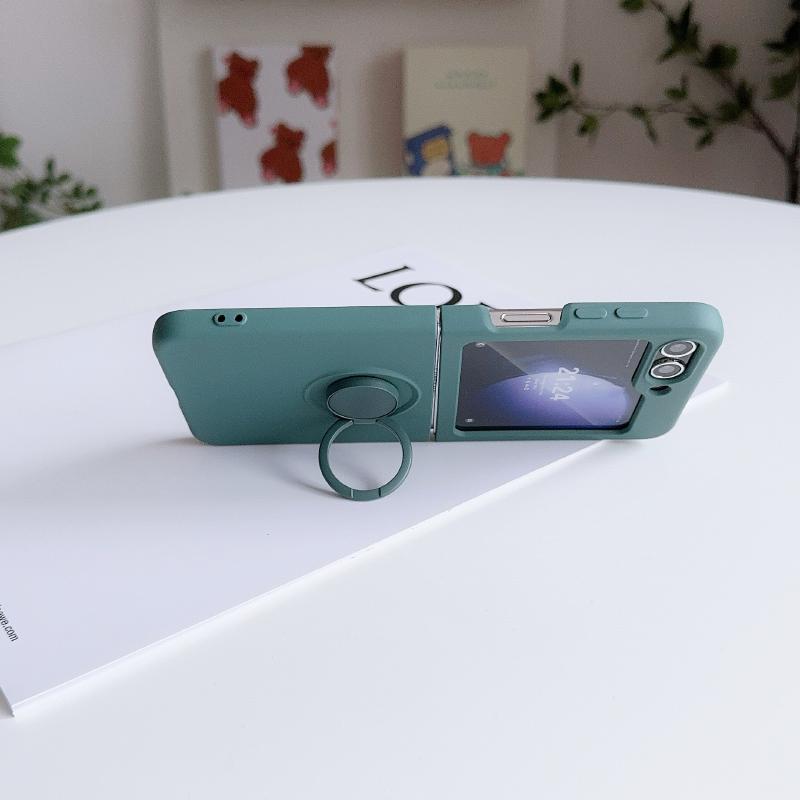 Luxury Solid Color Liquid Silicone 360°Rotating Ring Holder Folding Phone Case For Samsung Galaxy Z Flip 6 5 4 3 Soft Back Cover