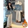 Women's Short Jacket: Winter 2025 High-End Denim Lapel with Fleece, Thickened for Warmth