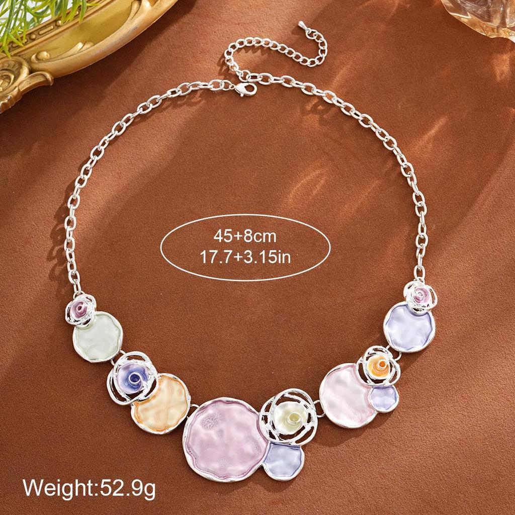 Women's European Geometric Flower Necklace: Colorful Oil-Drop Clavicle Chain