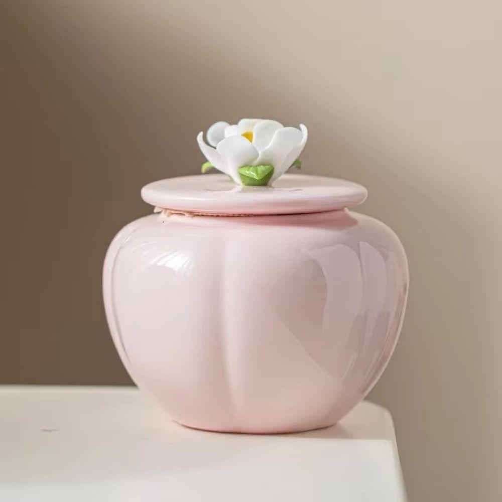 Pink Flower Ceramic Tea Jar Chinese Style Handmade Tea Tin Can Decorative with Sealed Lid Tea Sealed Jar Home Use