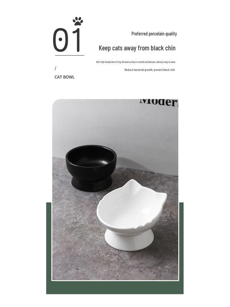 Large Capacity Ceramic Cat Bowl with Neck Protection - Anti-Black Chin Design for Food and Water