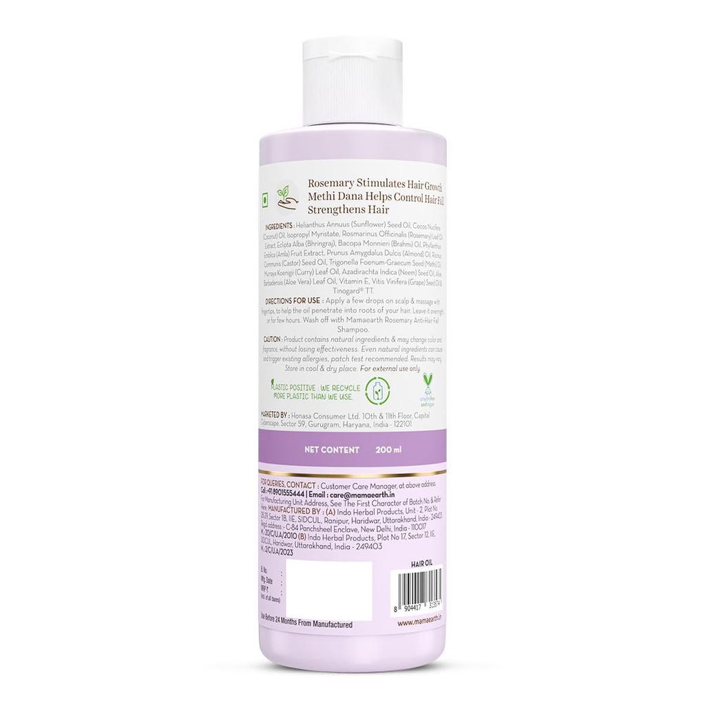 Mamaearth Rosemary & Fenugreek Hair Growth Oil 200ml, Strengthens Roots, Reduces Hair Fall, Thicker Fuller Hair, Natural & Safe