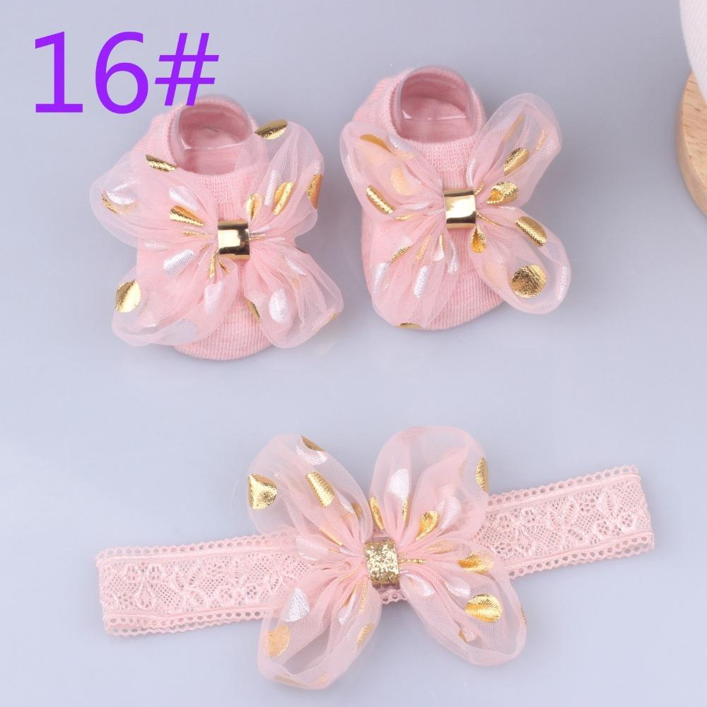Baumwolle+Spitze Neugeborenen Haarband Perlen Schleifen Mädchen Haar Accessoires Kawaii Baby Stirnband Socken Set