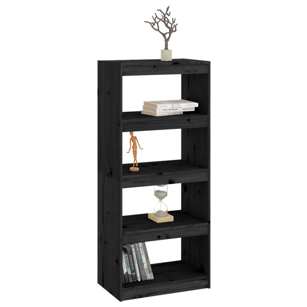 Bookshelf Room Divider Black 60x30x135.5 cm Solid Pine Wood
