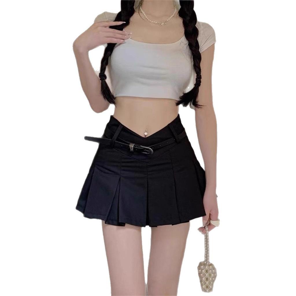 Women's Purely Sensual V Waist Slimming A Line Pleated Skirt High Waisted Anti Exposure Short Stylish Casual All Match Versatile Skirt