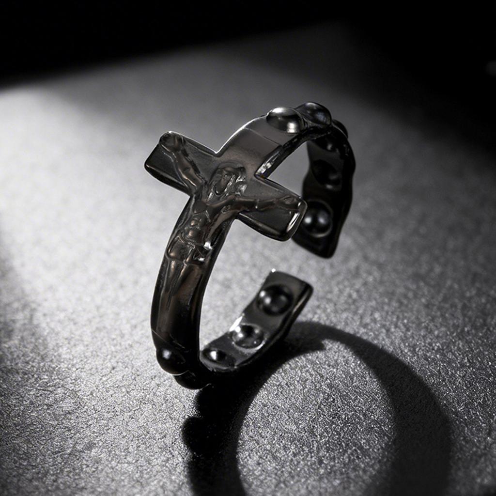 Vnox Stainless Steel Open Cross Ring for Men, Adjustable Jesus Crucifix Faith Band, Black Gold Silver Color Religious Rings NEW