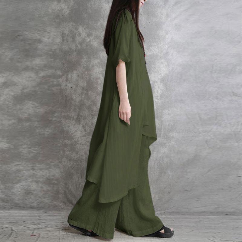 

Женская модная одежда в стиле ретро, ​​нерегулярная длинная блузка и брюки, летний комплект из двух предметов 2XL